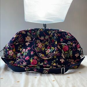 Vera Bradley Ribbons Travel Bag Large Duffle Quilted Navy Pink